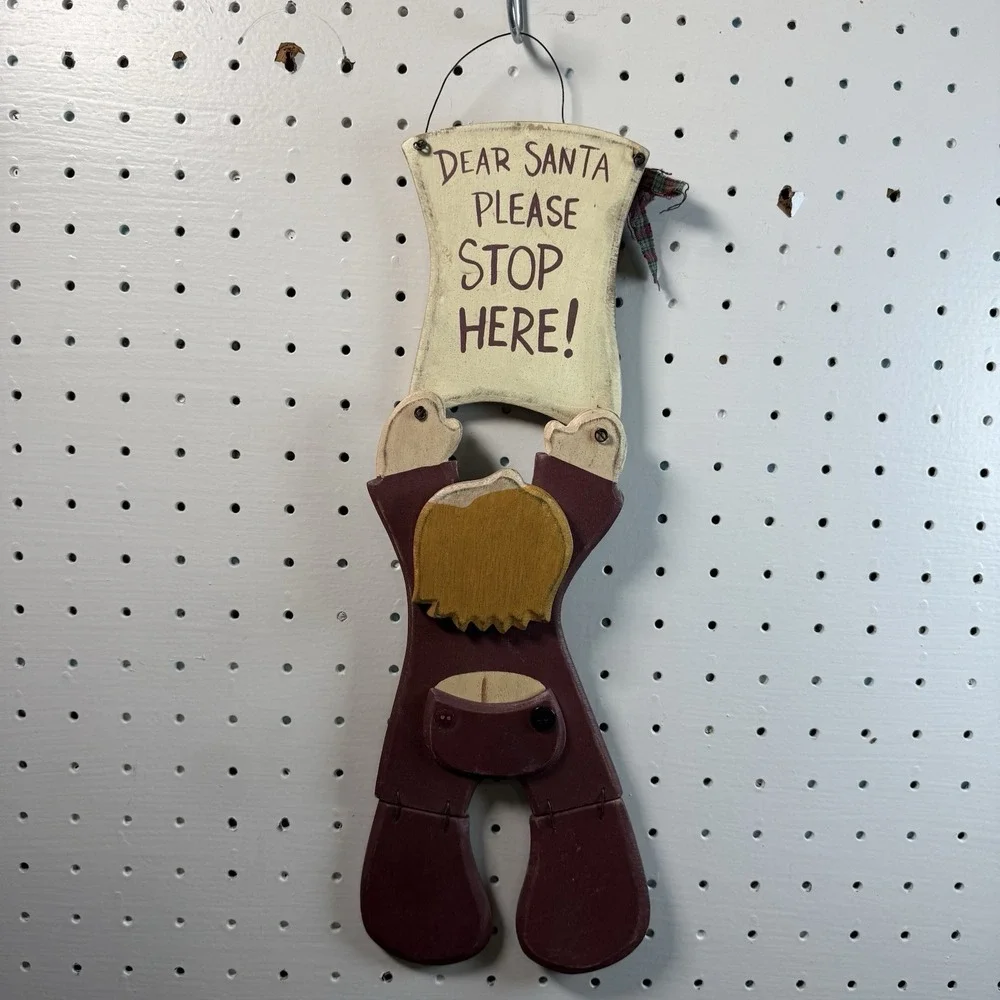 Dear Santa Please Stop Here! Wooden Plaque Sign Wall Décor VTG Farmhouse Boy Pjs